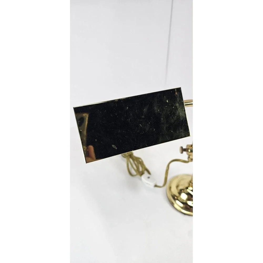 Vintage Brass Desk Lamp Adjustable Arm Rectangular Shade Mid Century - Working‎